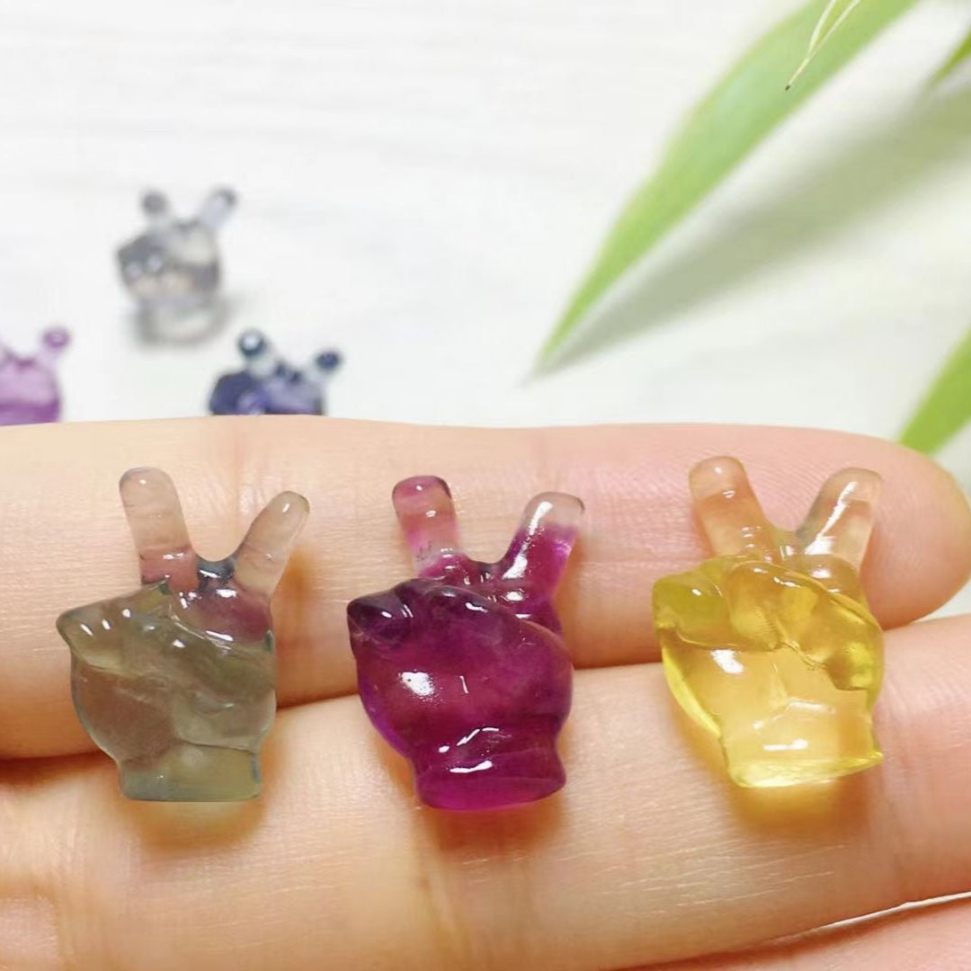 Mini Fluorite Peace Hand Natural Crystal Carvings