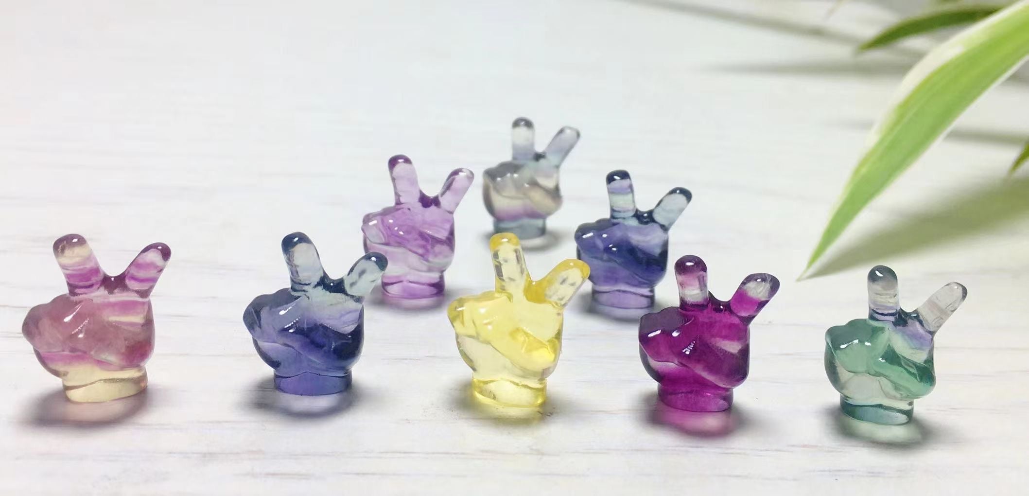 Mini Fluorite Peace Hand Natural Crystal Carvings