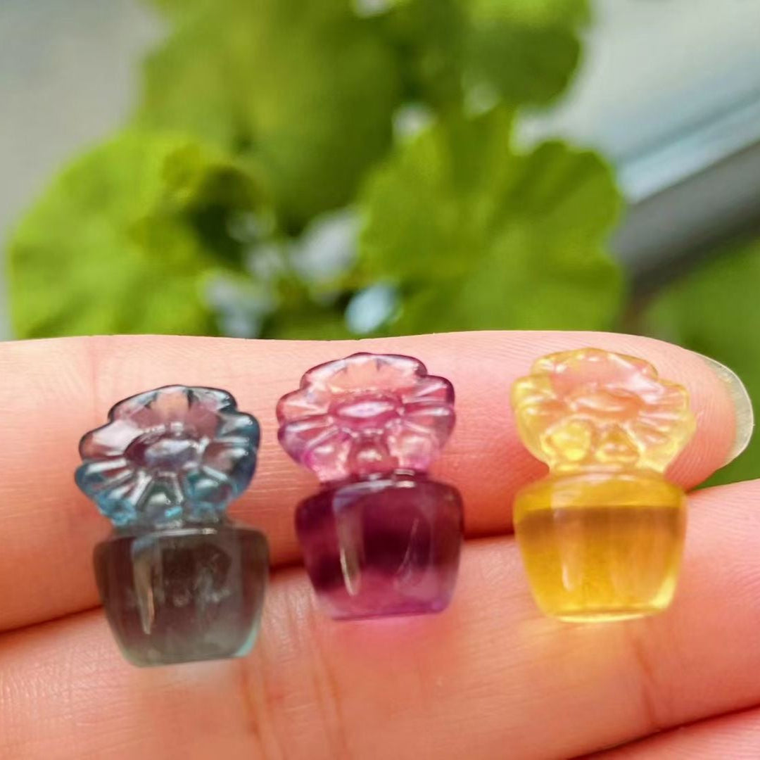 Mini Fluorite Sun Flower Natural Crystal Carvings