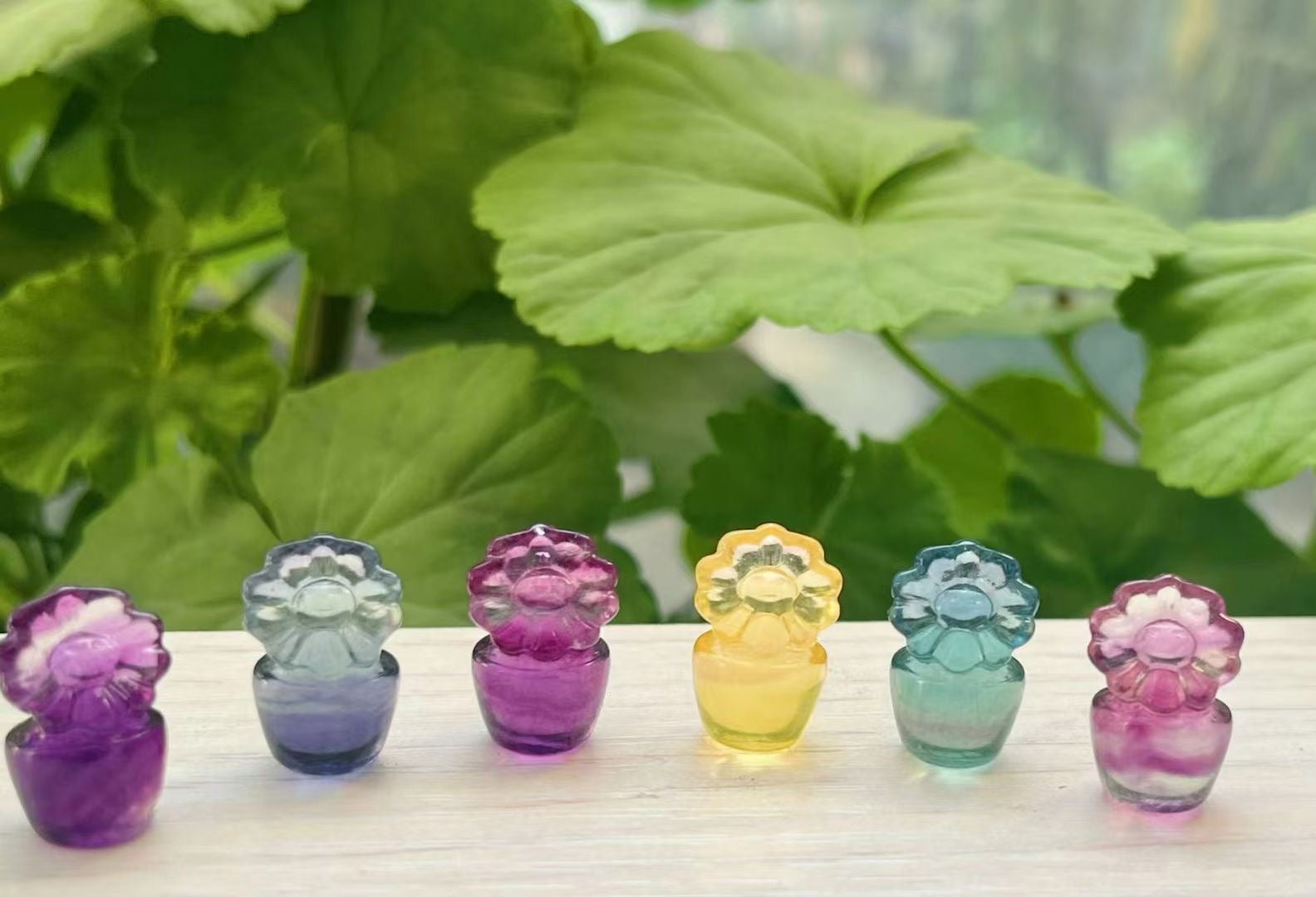 Mini Fluorite Sun Flower Natural Crystal Carvings