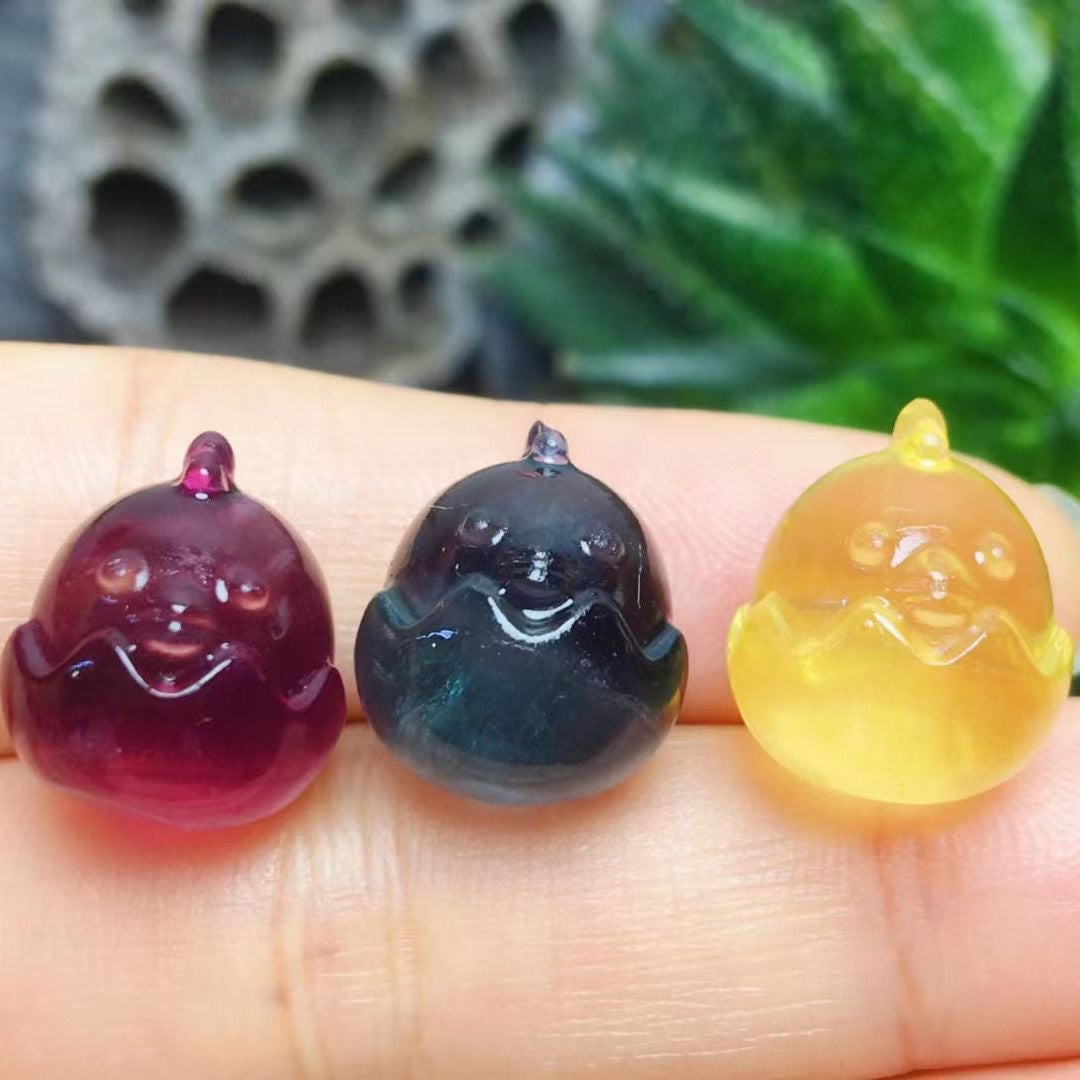 Mini Fluorite Chicken in Eggshell Natural Crystal Carvings