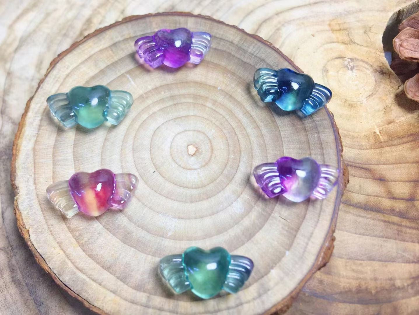 Mini Fluorite Heart Wing Natural Crystal Carvings