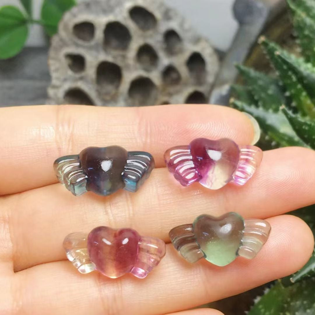 Mini Fluorite Heart Wing Natural Crystal Carvings