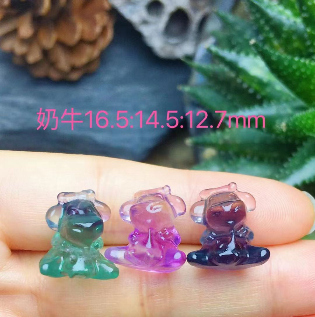 Mini Fluorite Cow Natural Crystal Carvings