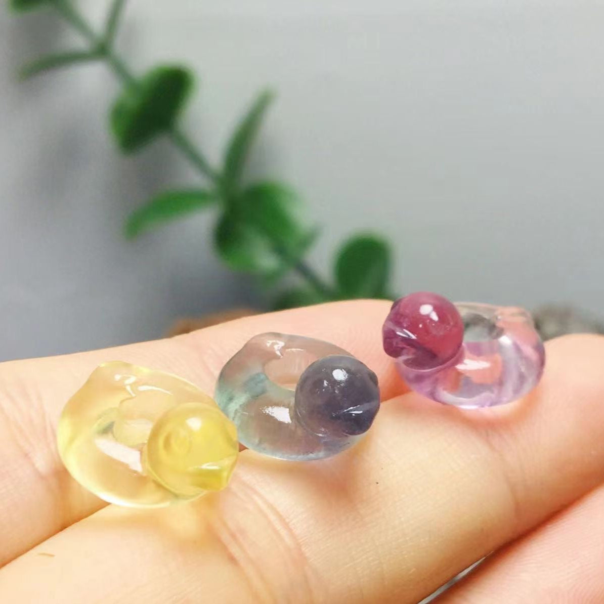 Mini Fluorite Rubber Duck on Moon Natural Crystal Carvings