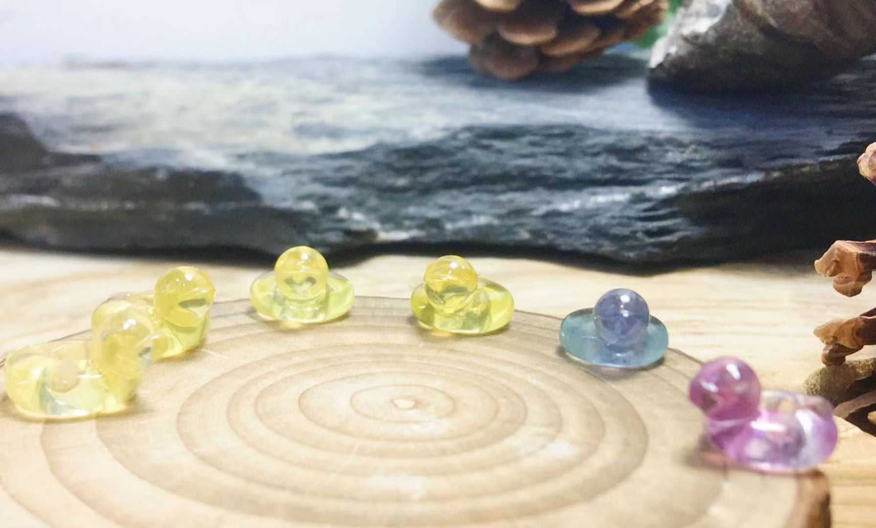 Mini Fluorite Rubber Duck on Moon Natural Crystal Carvings