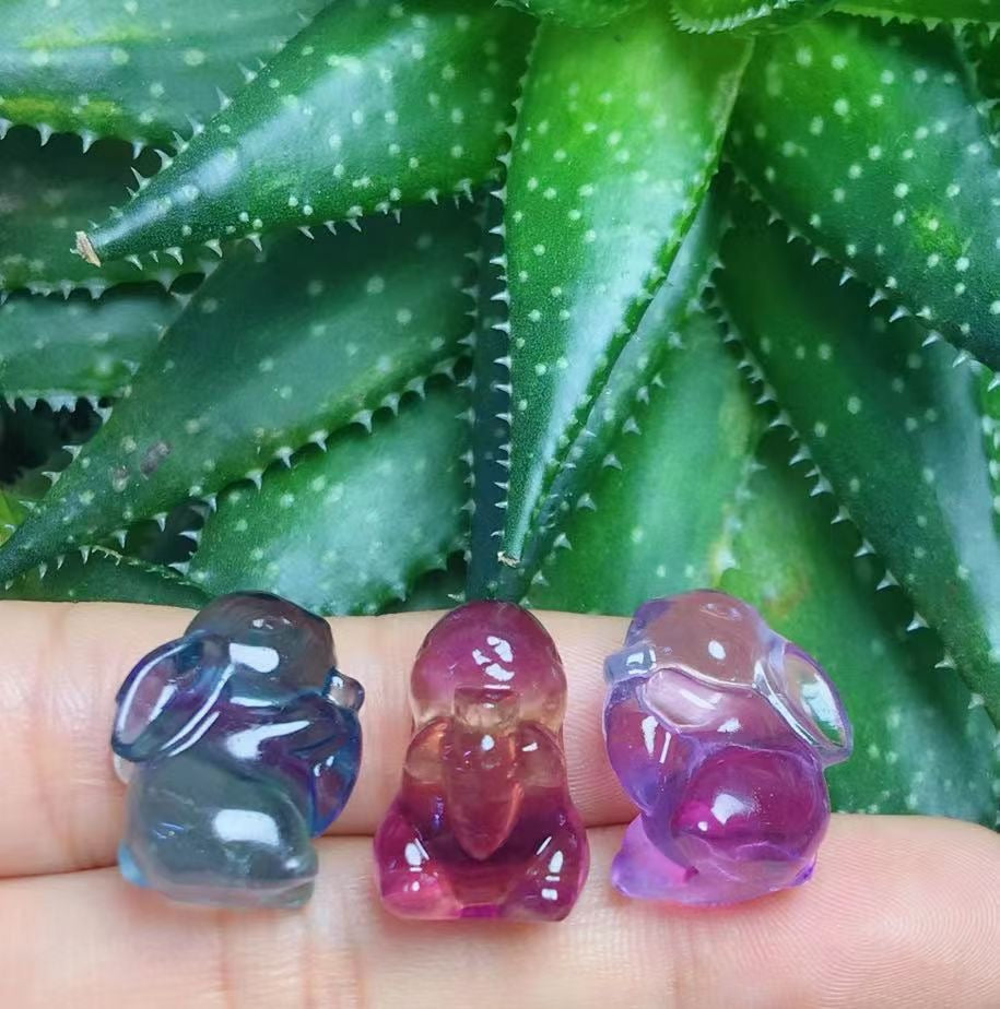 Mini Fluorite Carrot Rabbit Natural Crystal Carvings