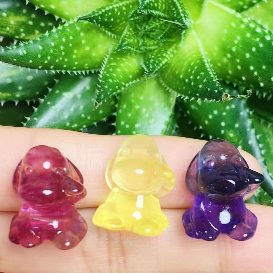 Mini Fluorite Eyore Natural Crystal Carvings