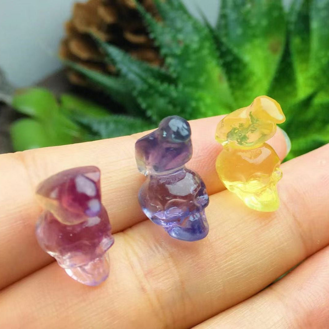 Mini Fluorite Raven on Skull Natural Crystal Carvings