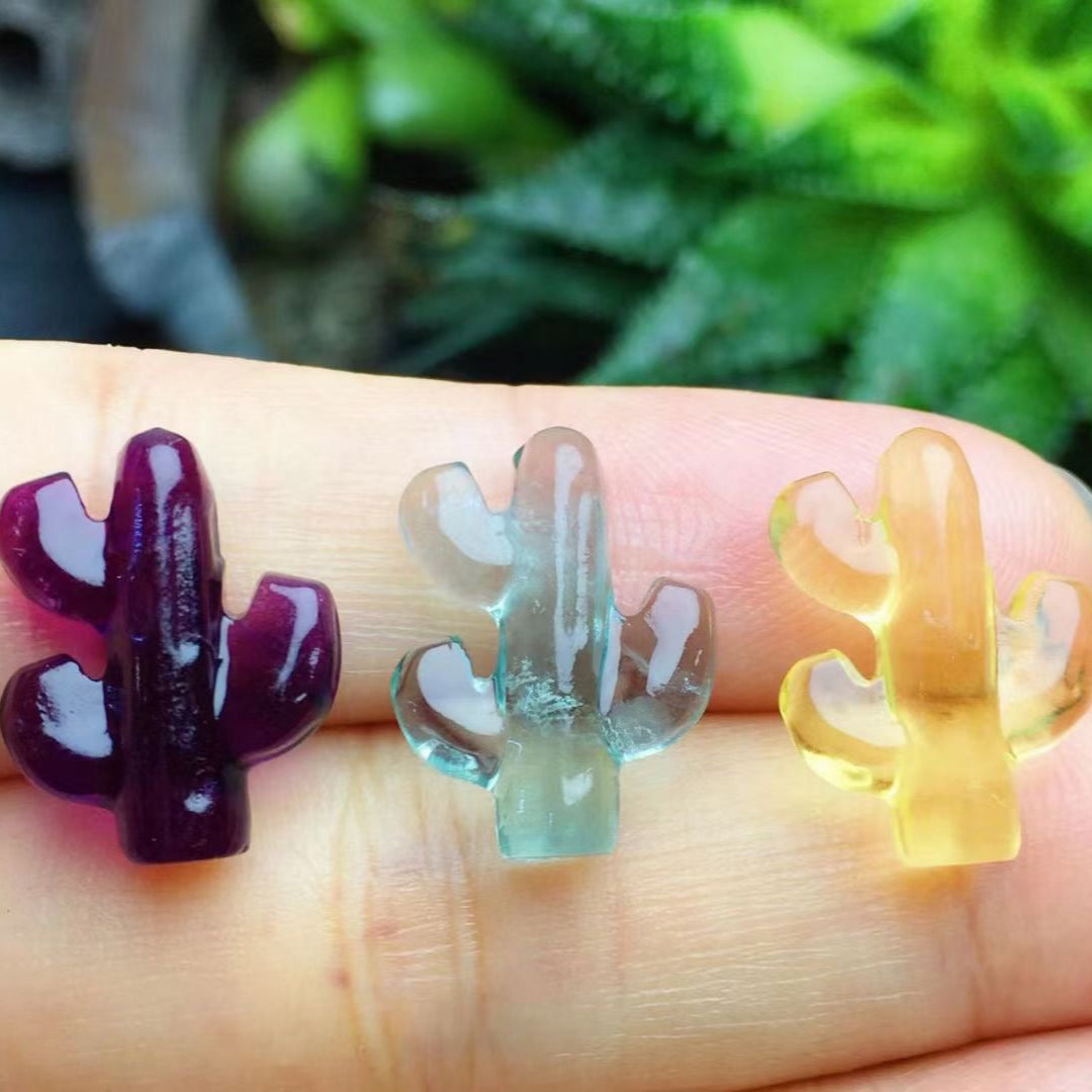 Mini Fluorite Cactus Natural Crystal Carvings