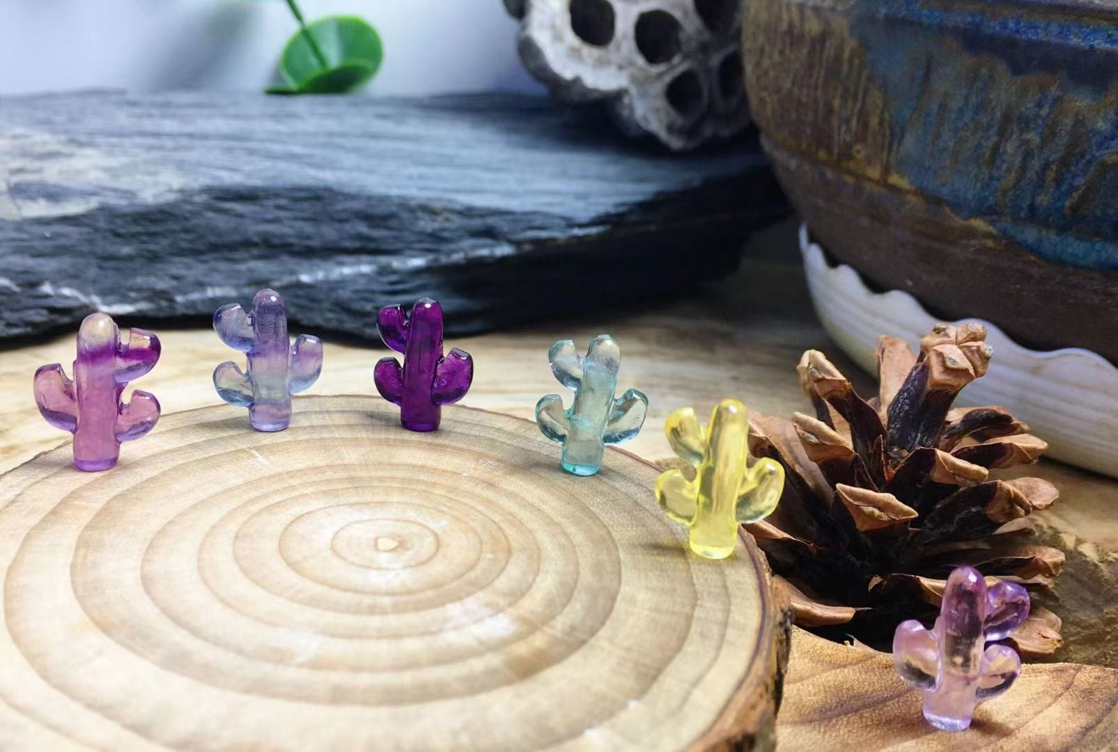 Mini Fluorite Cactus Natural Crystal Carvings