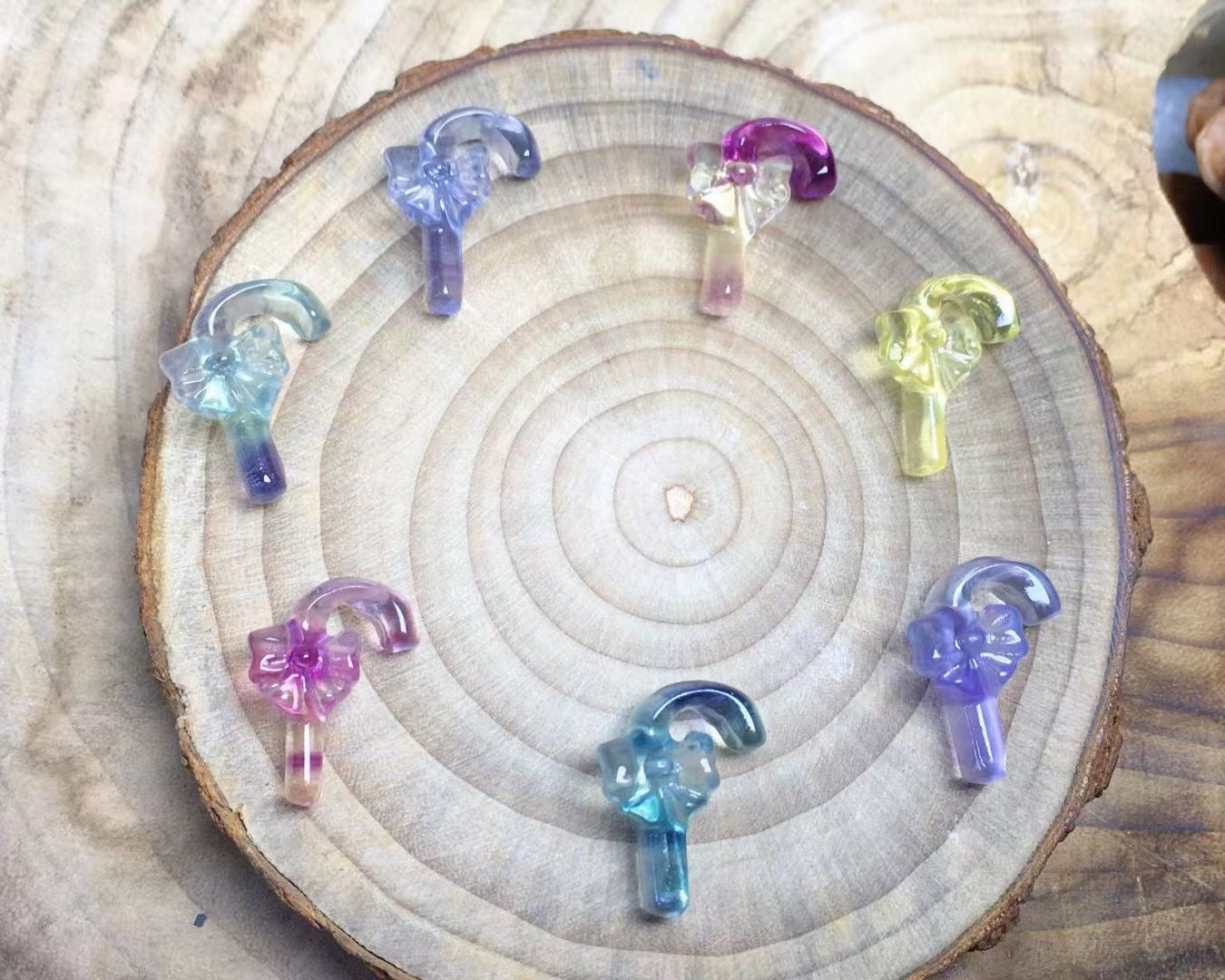 Mini Fluorite Candy Cane Natural Crystal Carvings