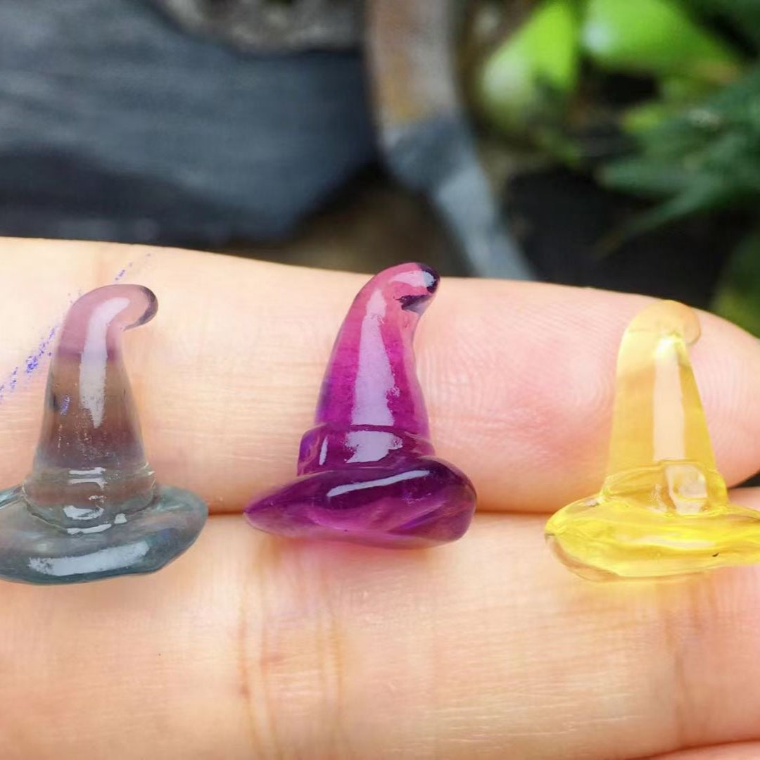 Mini Fluorite Witch Hat Natural Crystal Carvings