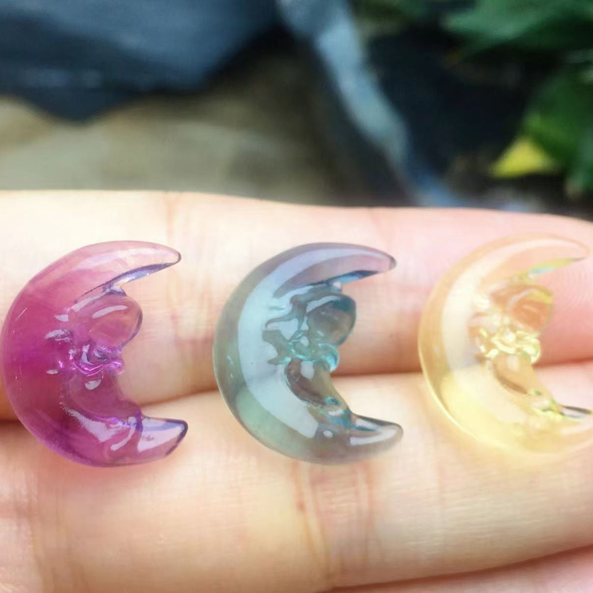 Mini Fluorite Mermaid on Moon Natural Crystal Carvings