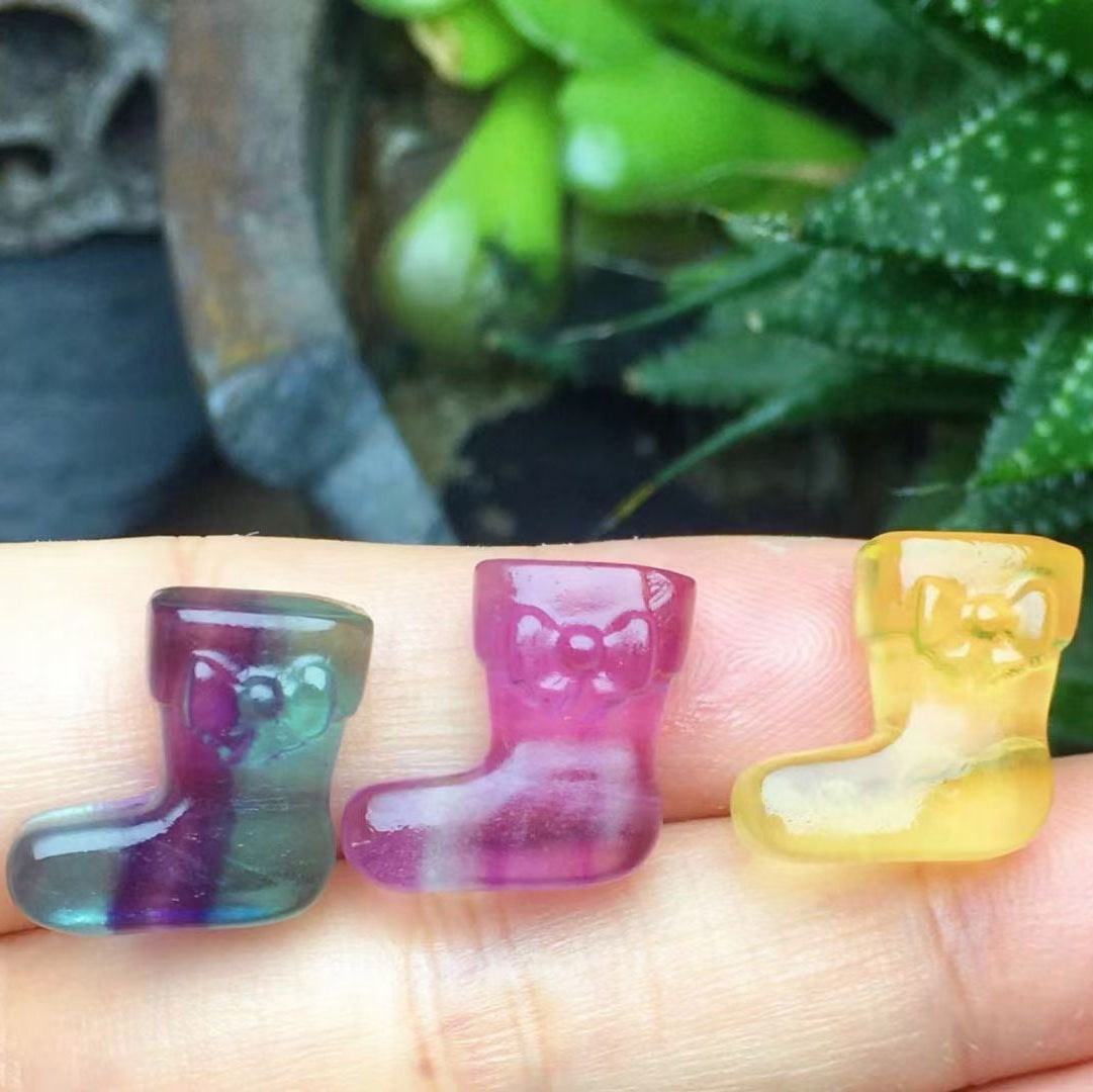 Mini Fluorite Socks Natural Crystal Carvings