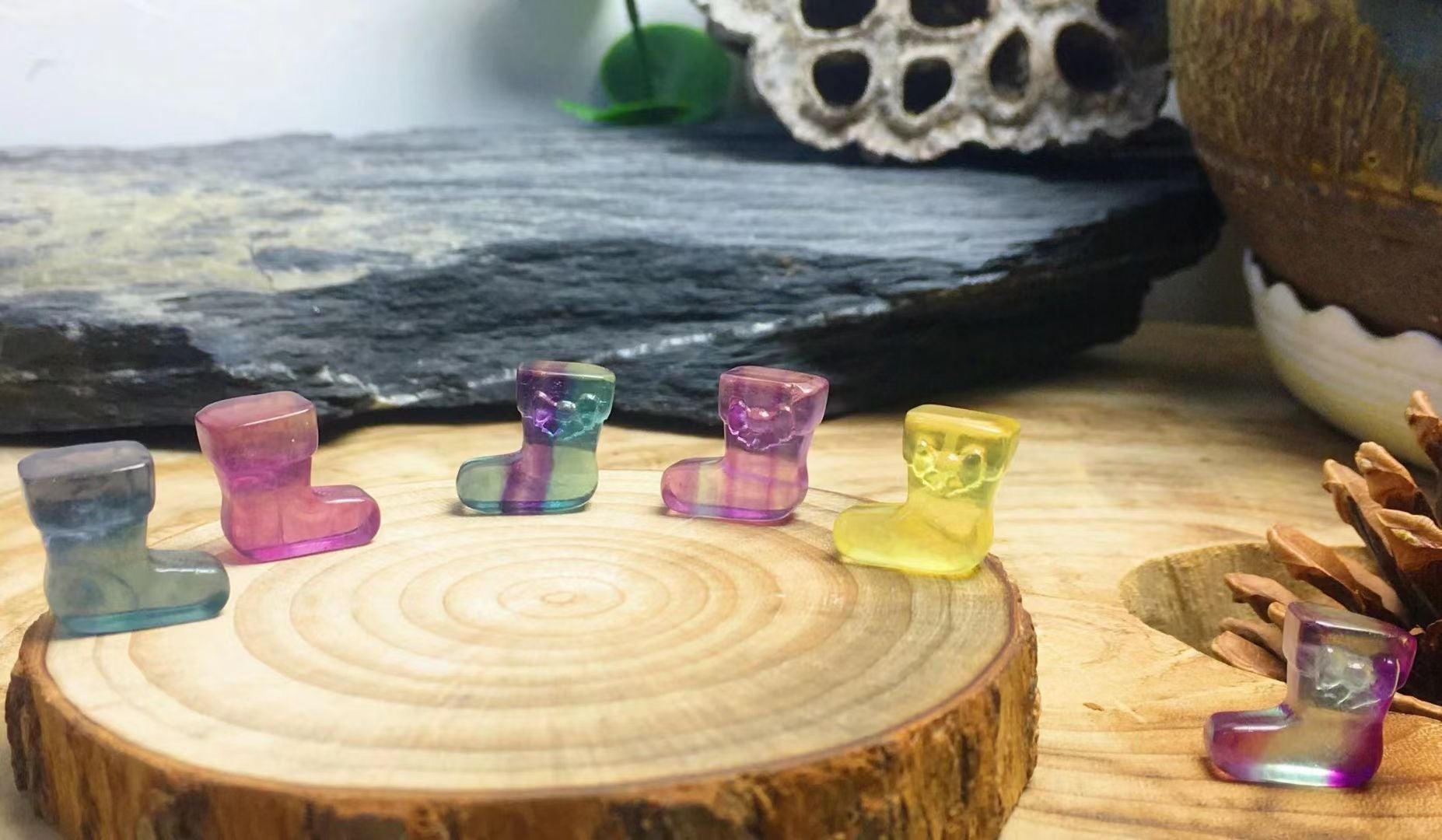 Mini Fluorite Socks Natural Crystal Carvings