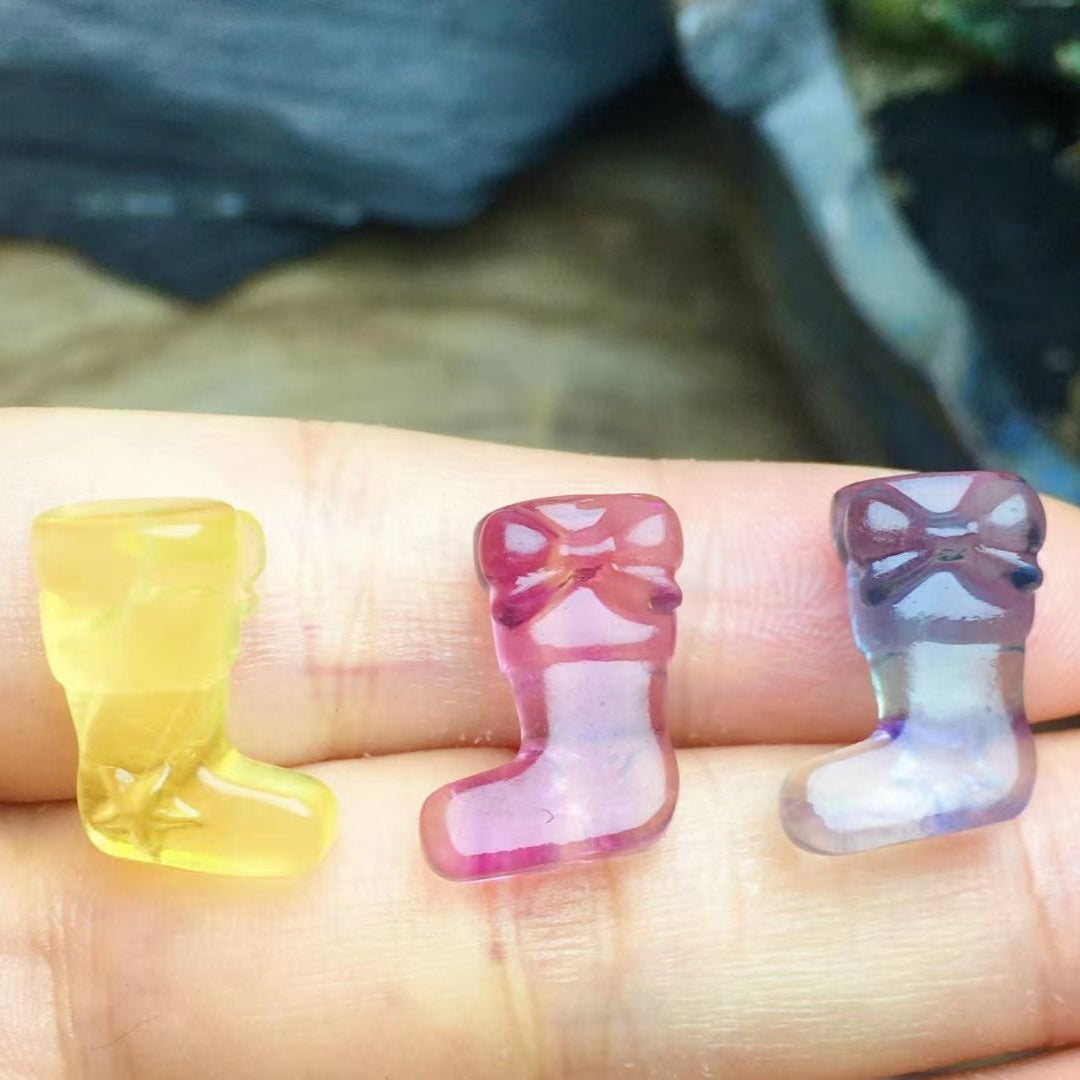 Mini Fluorite Stockings Natural Crystal Carvings