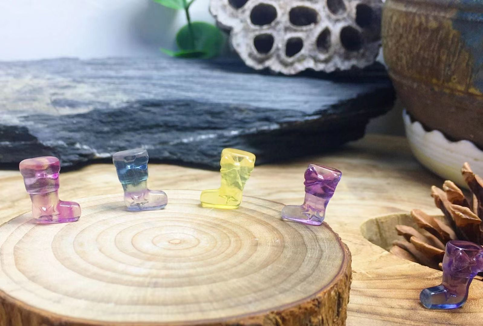 Mini Fluorite Stockings Natural Crystal Carvings