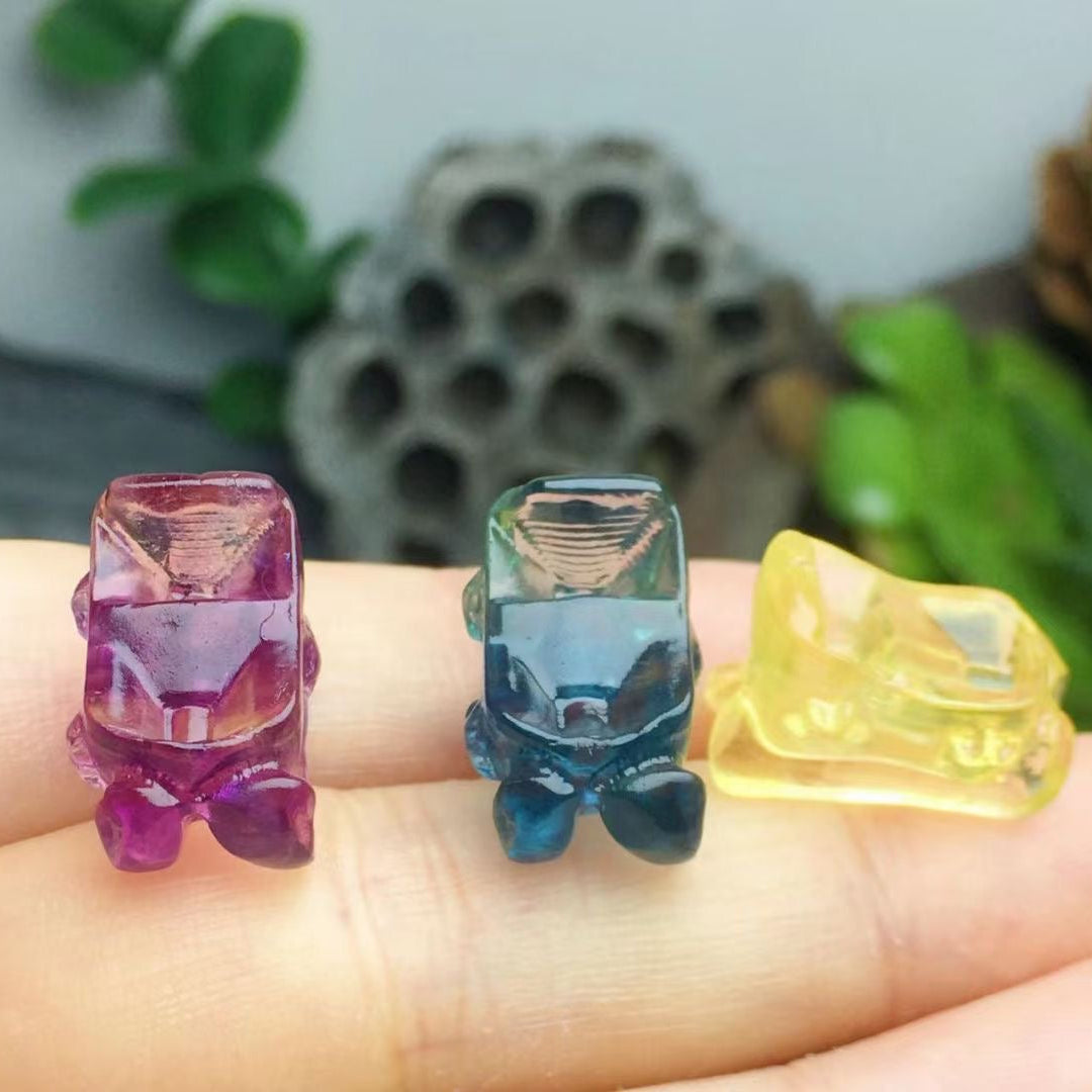 Mini Fluorite Skibob Natural Crystal Carvings