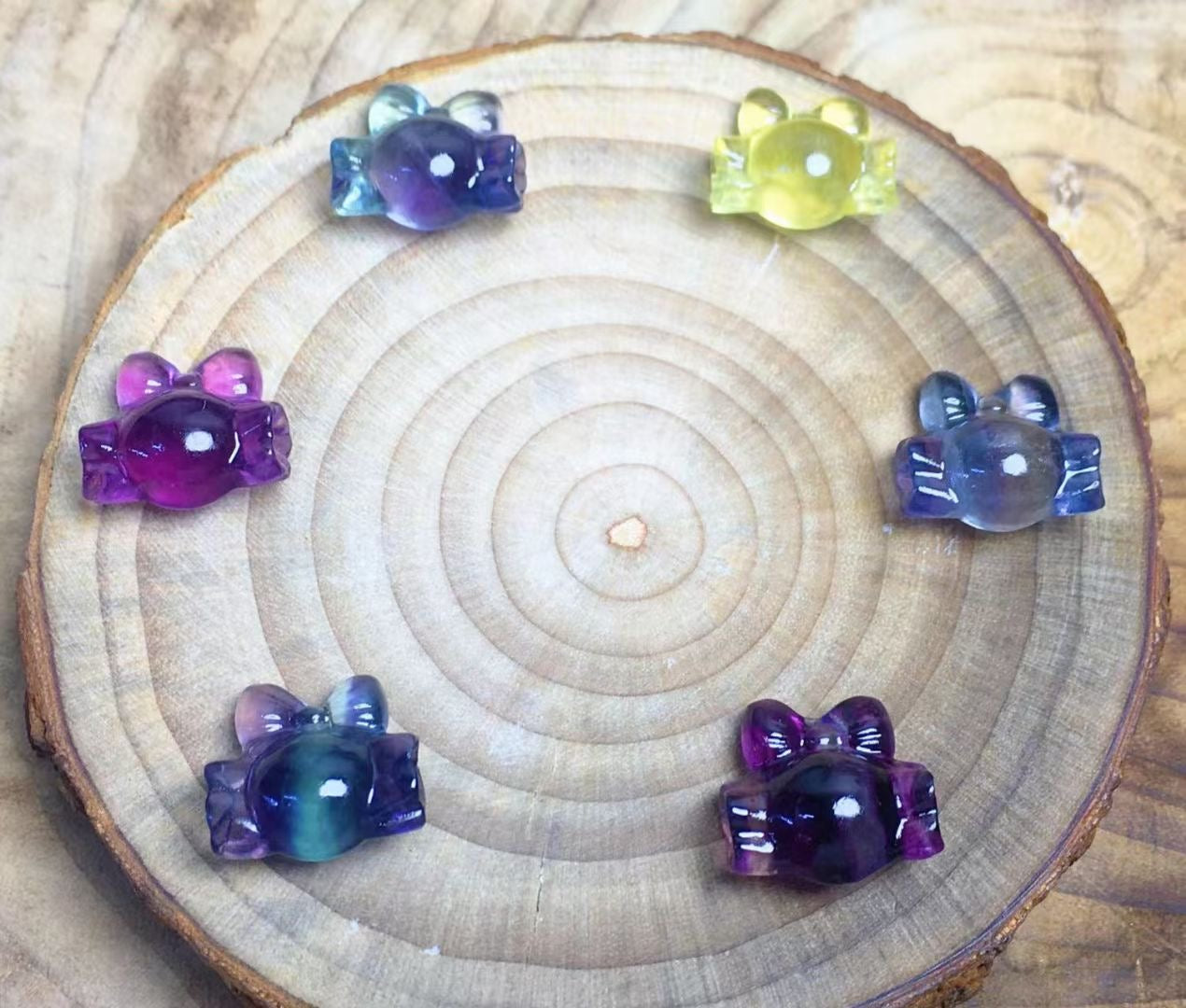 Mini Fluorite Bow Candy Natural Crystal Carvings