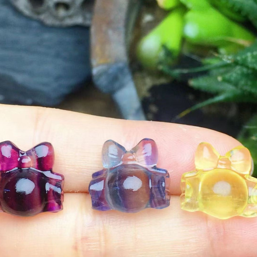Mini Fluorite Bow Candy Natural Crystal Carvings