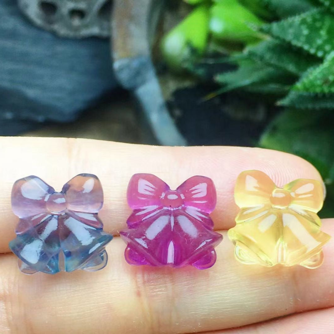 Mini Fluorite Bow Bell Natural Crystal Carvings