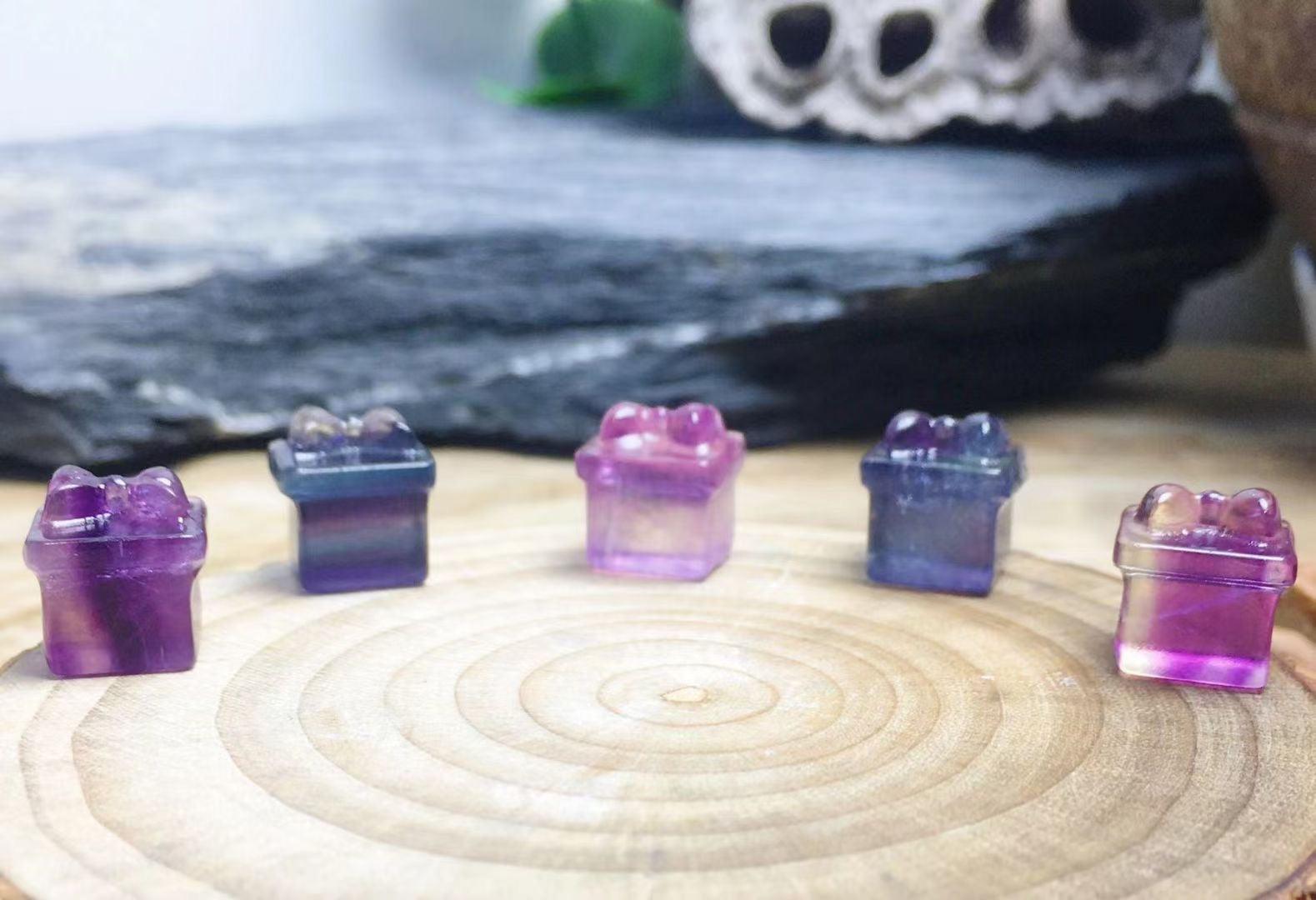 Mini Fluorite Gift Box Natural Crystal Carvings