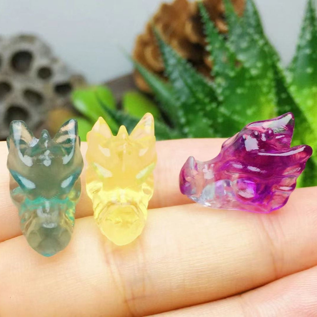 Mini Fluorite Dragon Head Natural Crystal Carvings