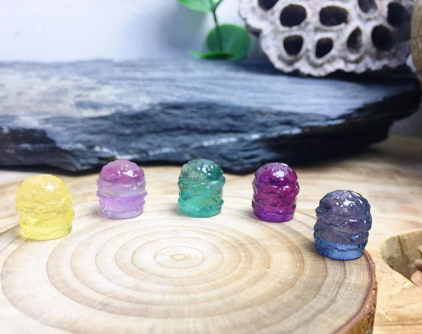 Mini Fluorite Hamburger Natural Crystal Carvings