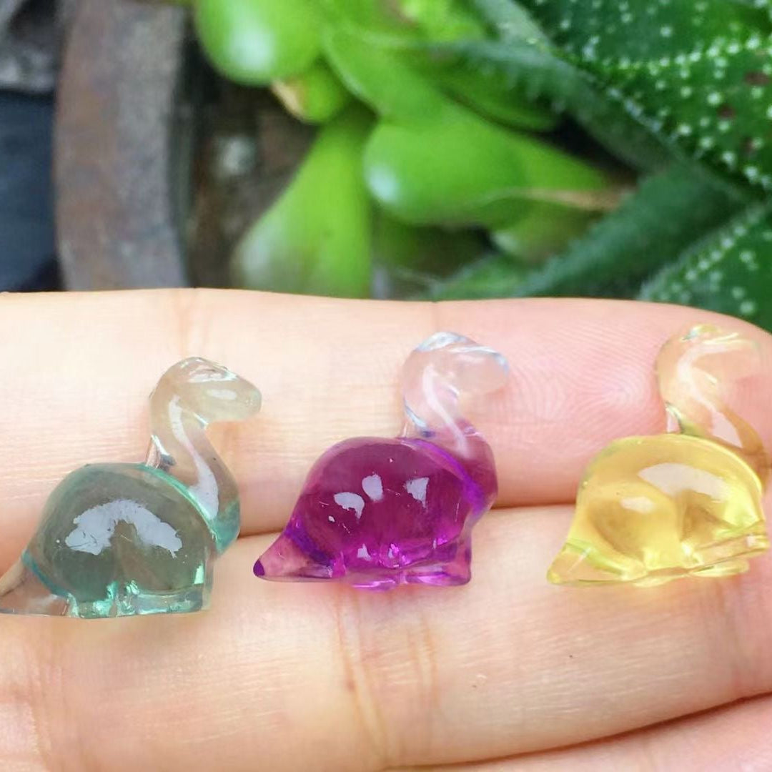 Mini Fluorite Long Neck Dino Natural Crystal Carvings