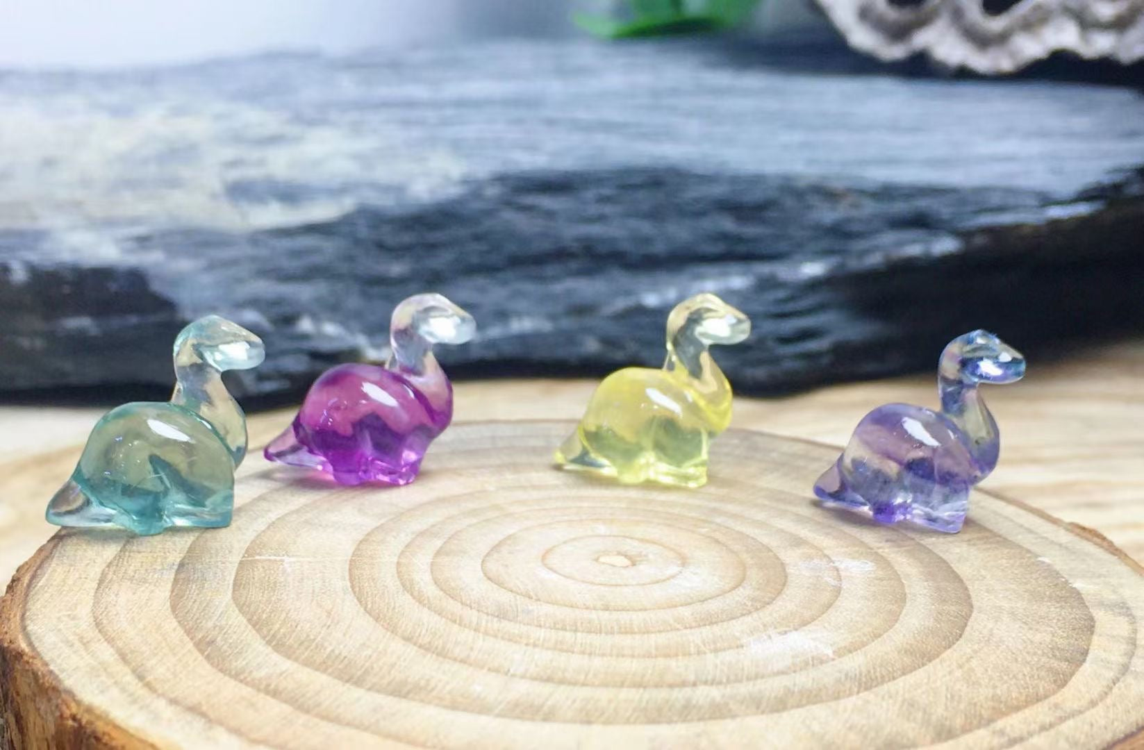 Mini Fluorite Long Neck Dino Natural Crystal Carvings