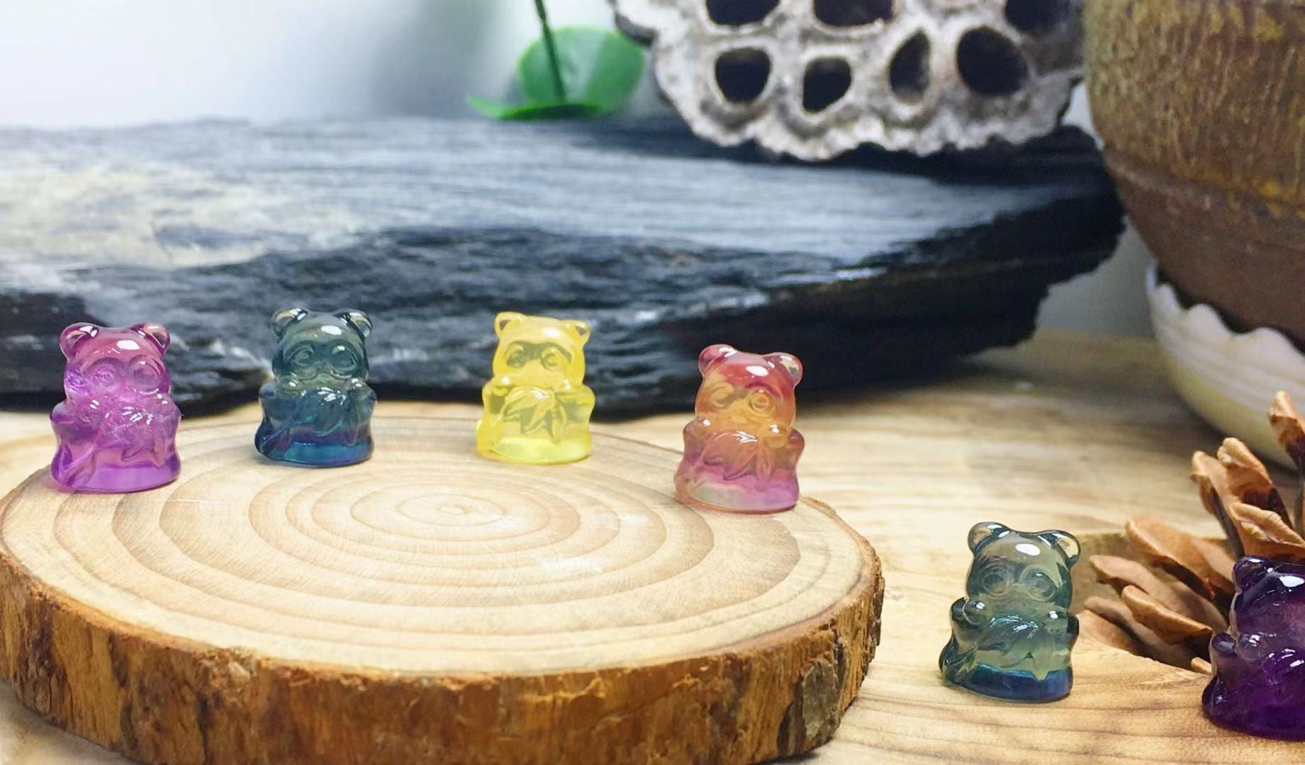 Mini Fluorite Bamboo Panda Natural Crystal Carvings