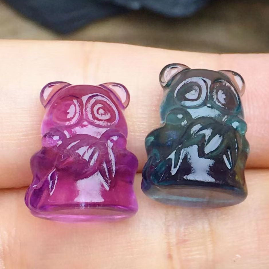 Mini Fluorite Bamboo Panda Natural Crystal Carvings