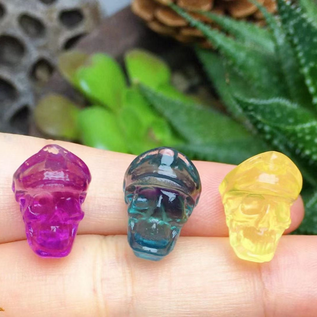 Mini Fluorite Pirate Skull Natural Crystal Carvings