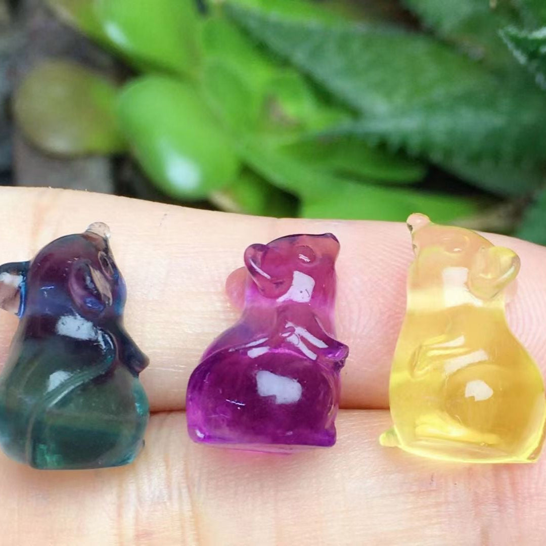 Mini Fluorite Mouse Natural Crystal Carvings
