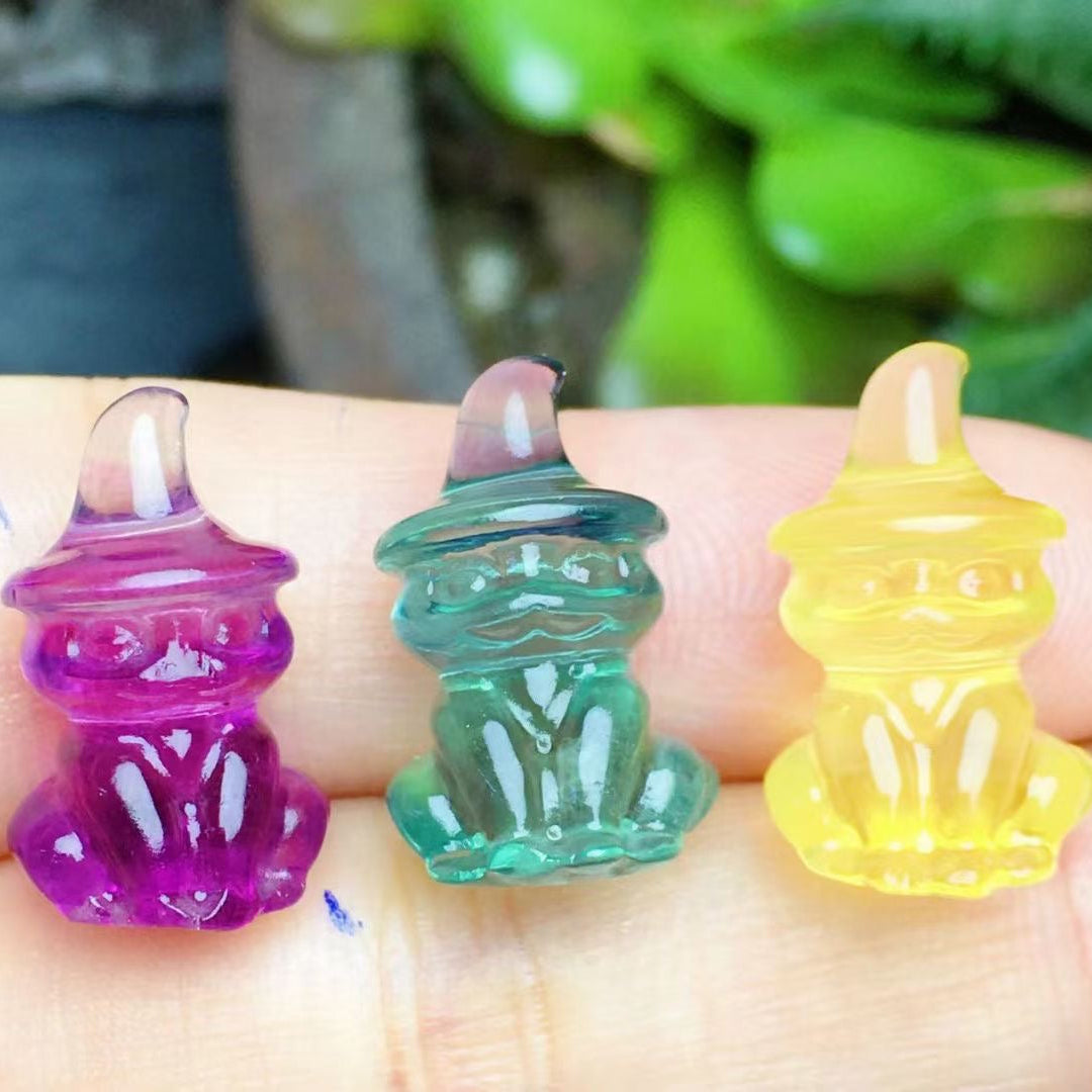 Mini Fluorite Witch Cat Natural Crystal Carvings