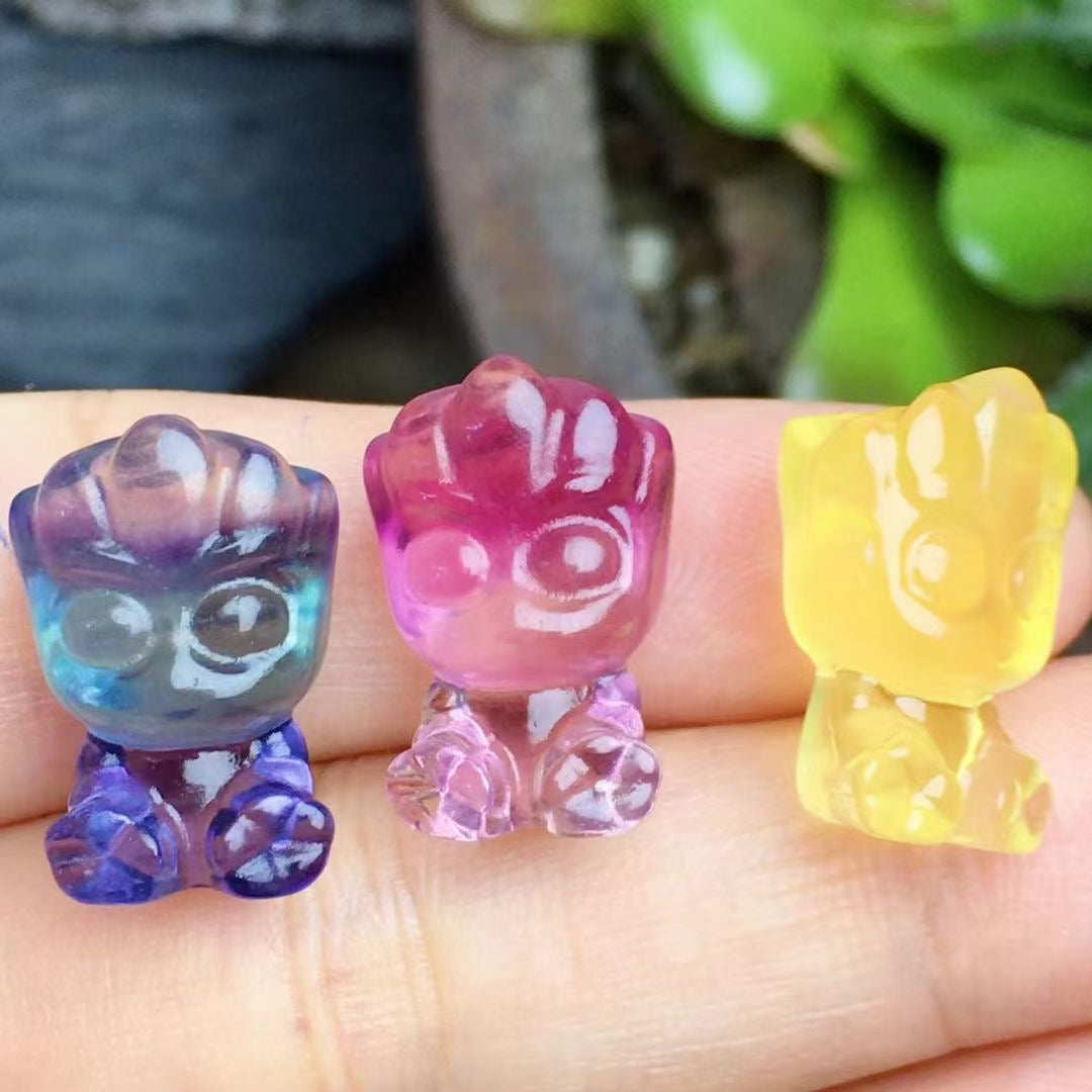 Mini Fluorite Witch Cat Natural Crystal Carvings