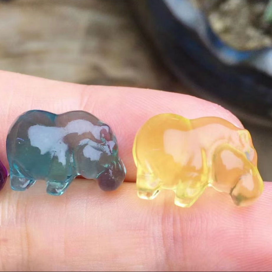 Mini Fluorite Hippo Natural Crystal Carvings