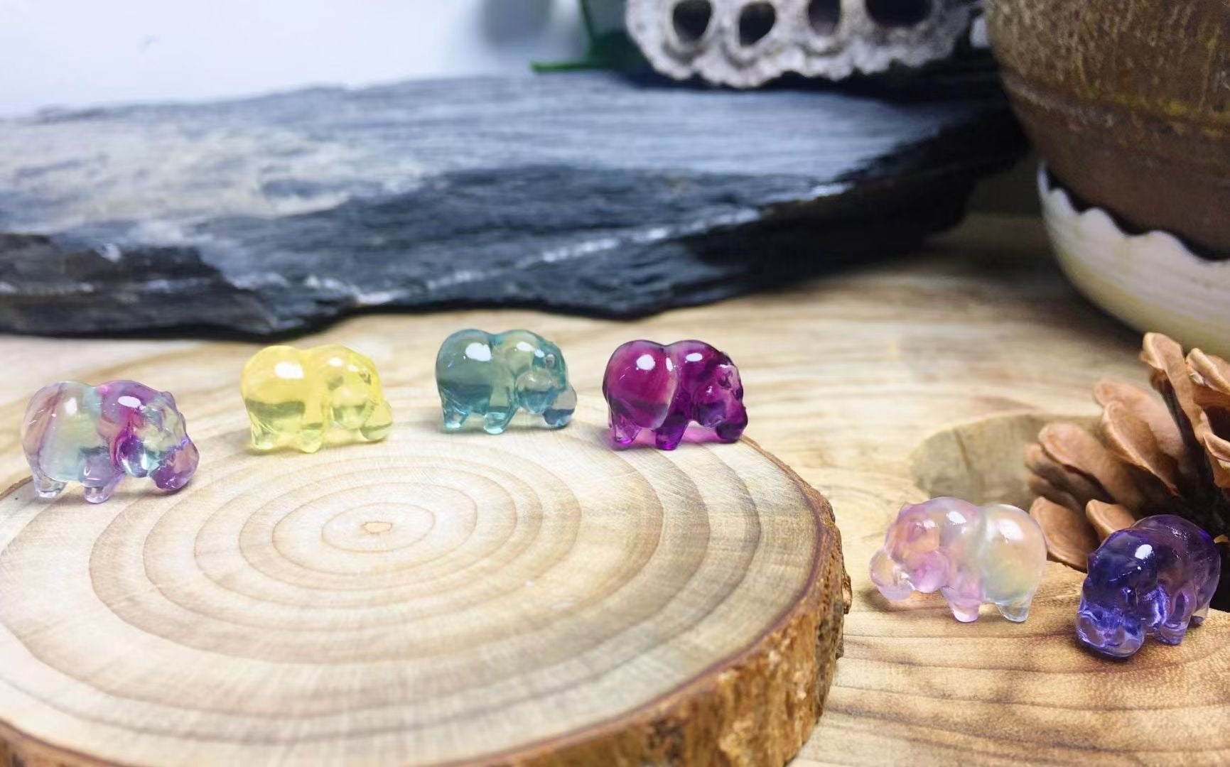 Mini Fluorite Hippo Natural Crystal Carvings