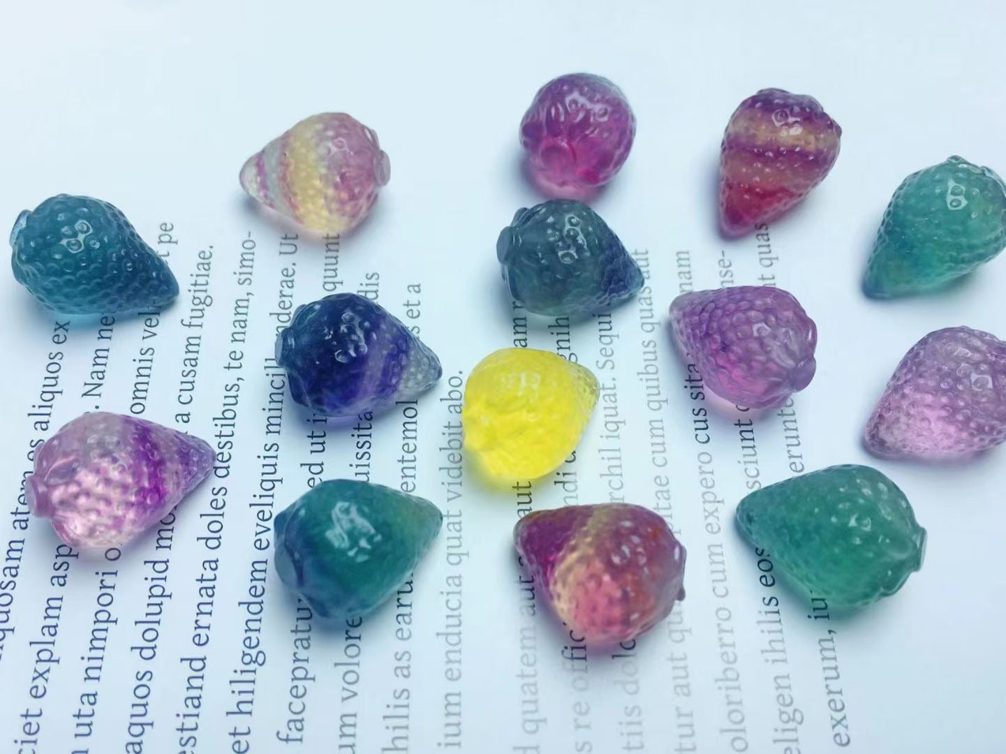 Mini Fluorite Strawberry Natural Crystal Carvings