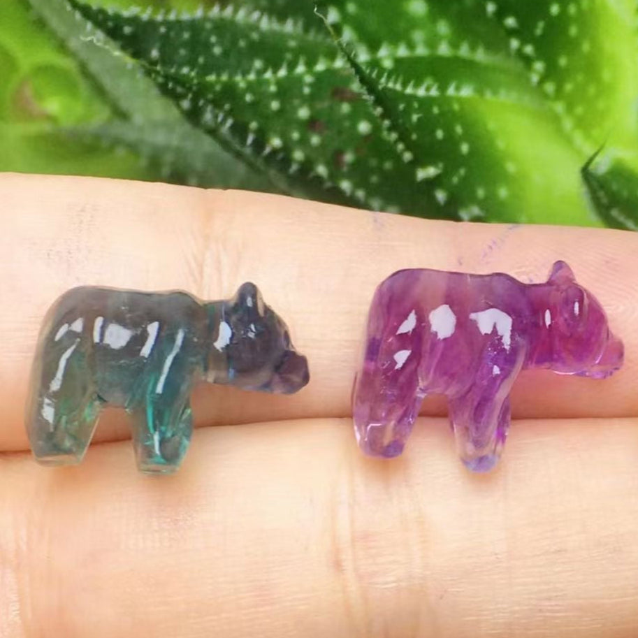 Mini Fluorite Bear Natural Crystal Carvings