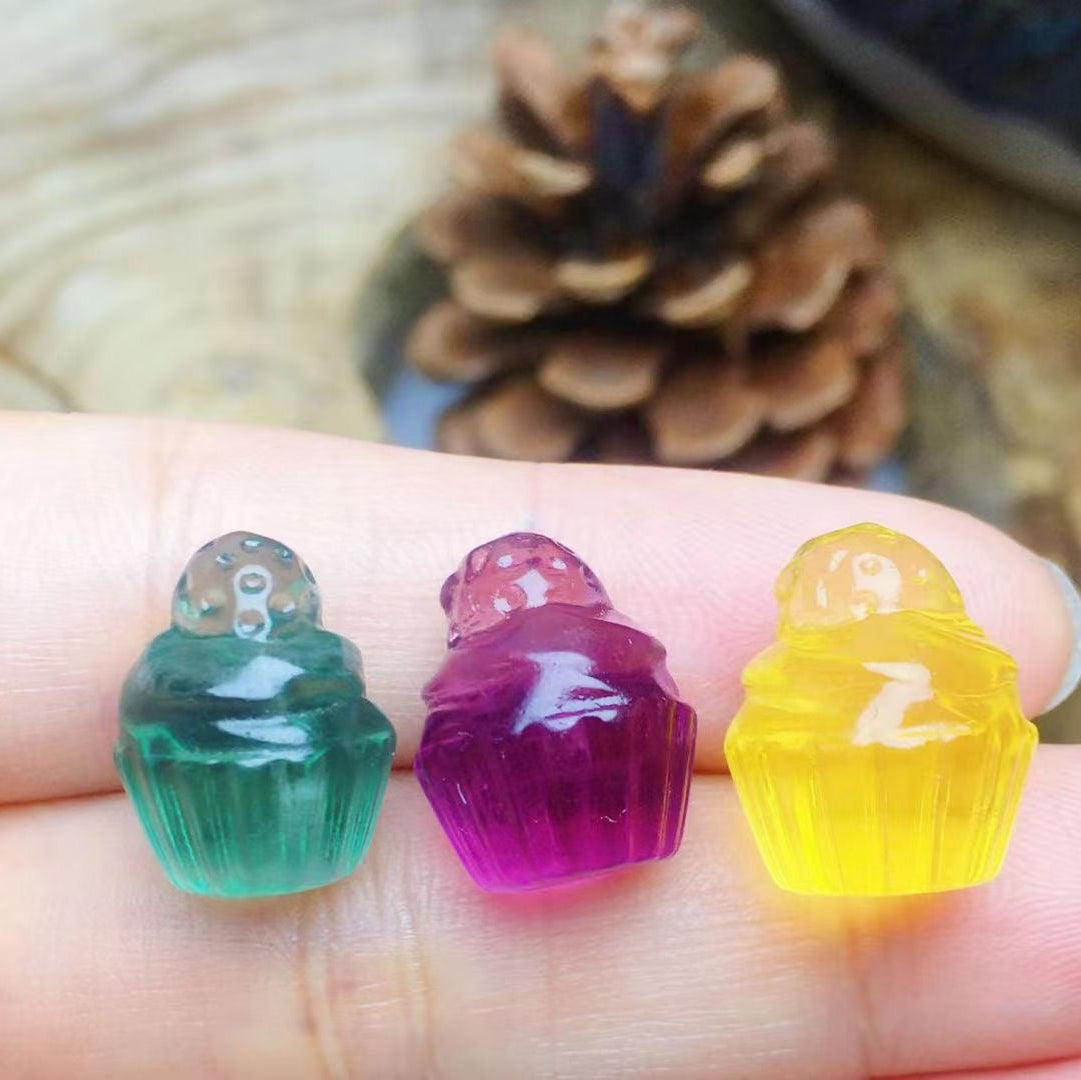 Mini Fluorite Cup Cake Natural Crystal Carvings