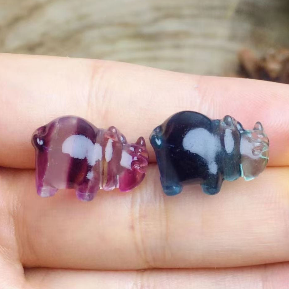 Mini Fluorite Rhino Natural Crystal Carvings