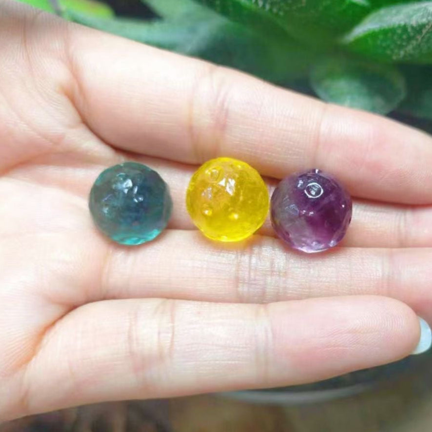 Mini Fluorite Moon Sphere Natural Crystal Carvings