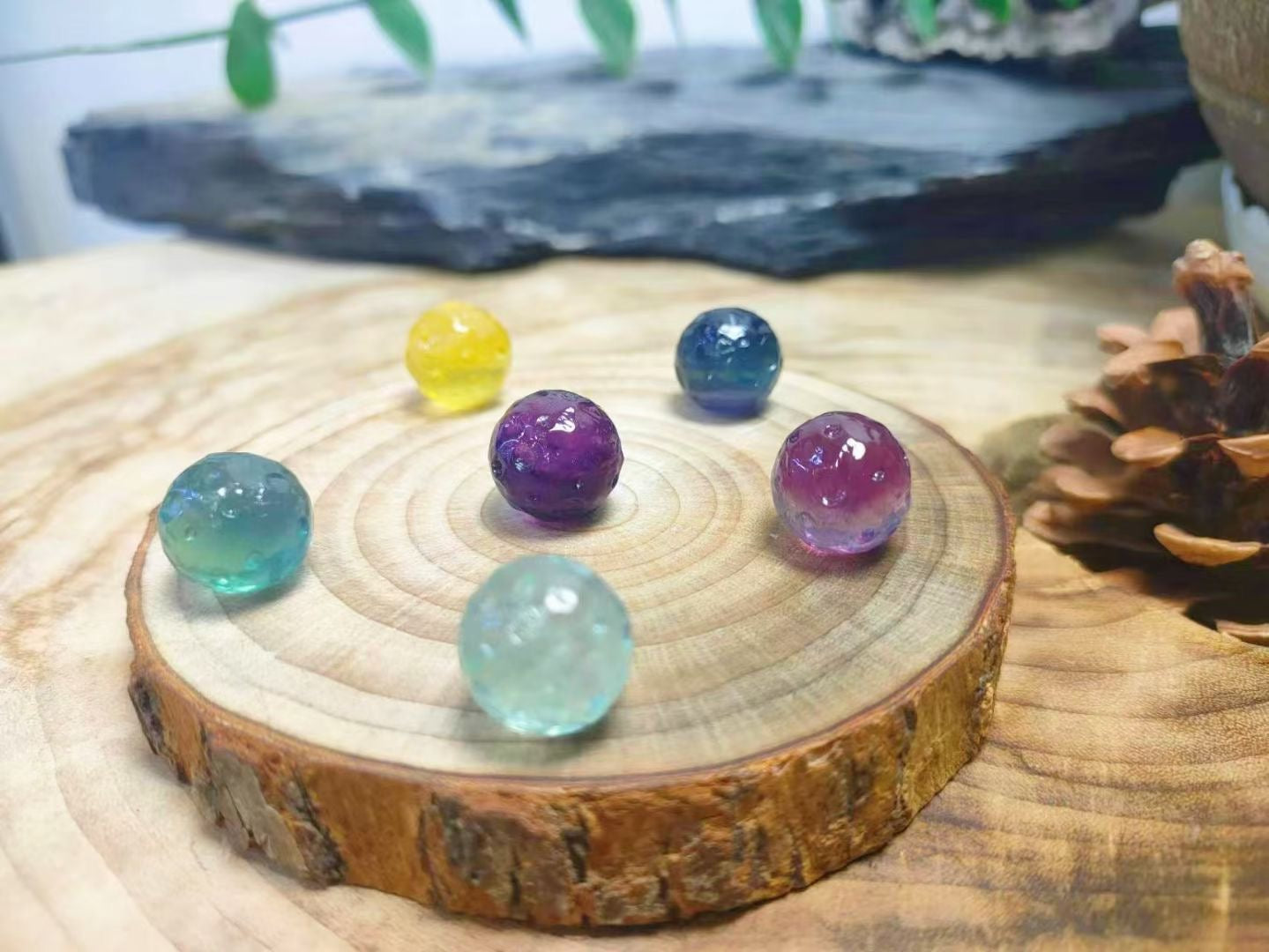 Mini Fluorite Moon Sphere Natural Crystal Carvings