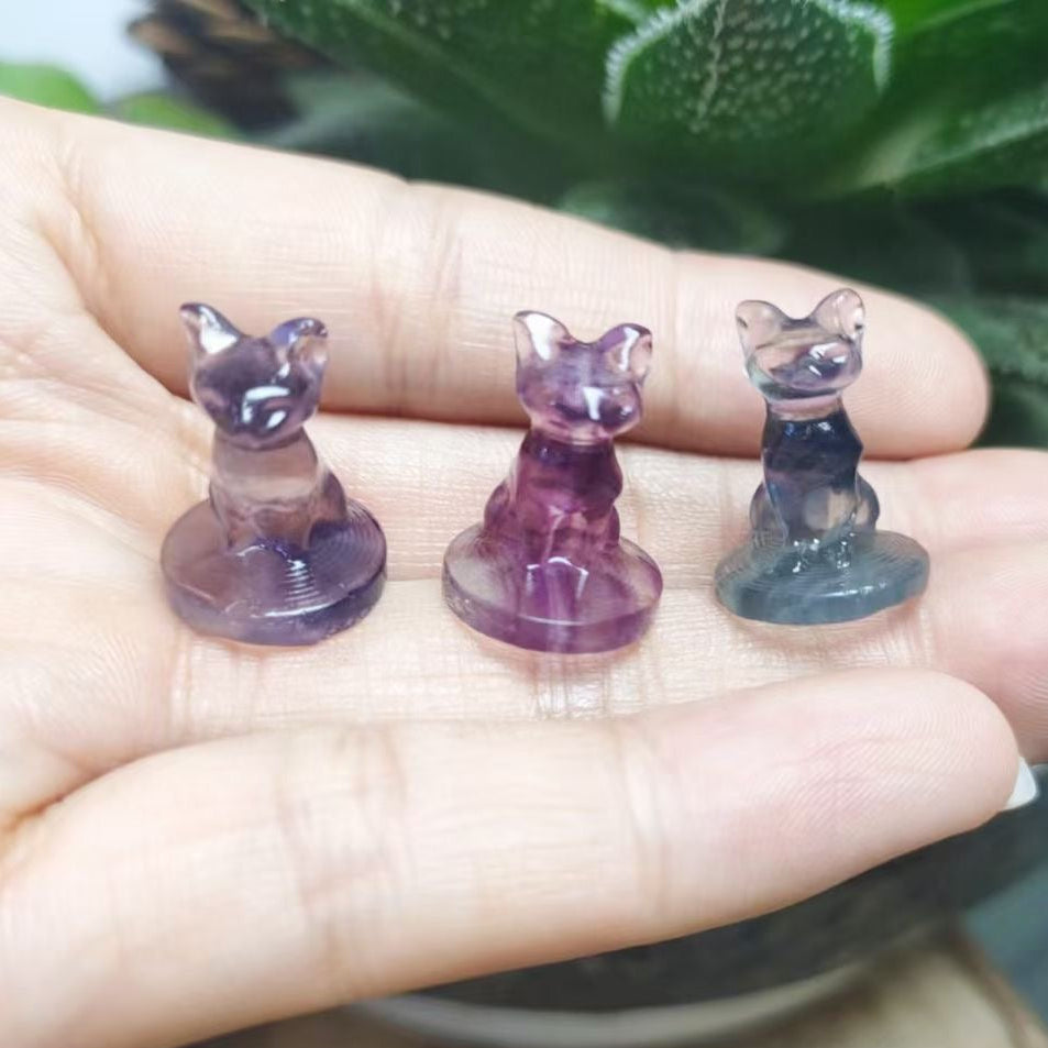 Mini Fluorite Fox Natural Crystal Carvings Wholesale