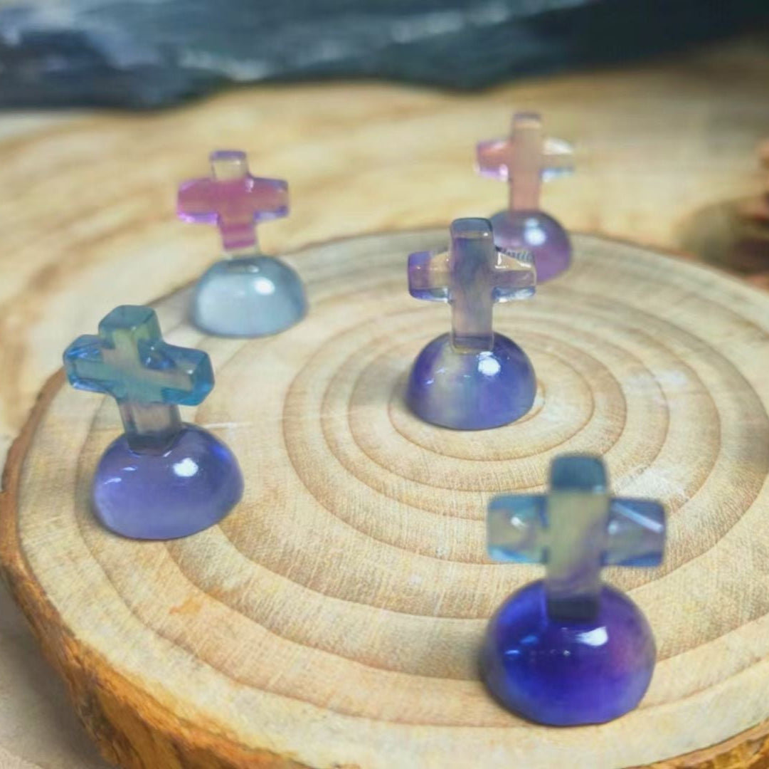 Mini Fluorite Cross Tombstone Natural Crystal Carvings Wholesale