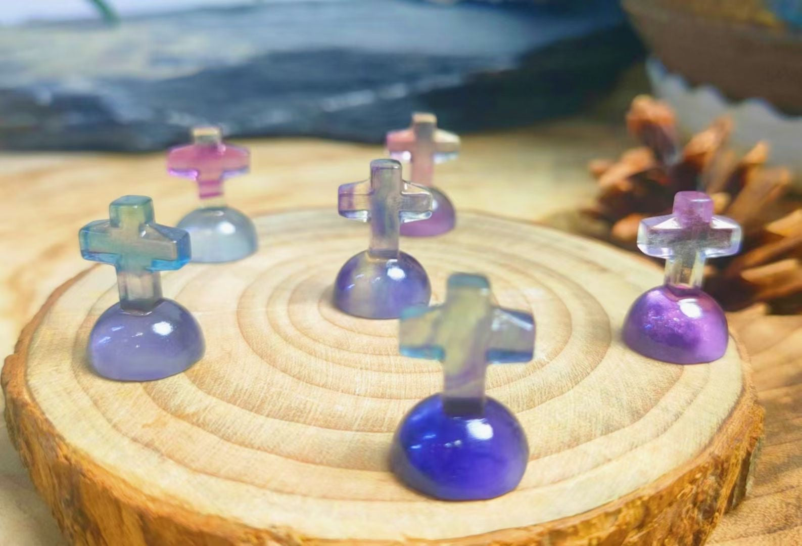 Mini Fluorite Cross Tombstone Natural Crystal Carvings Wholesale