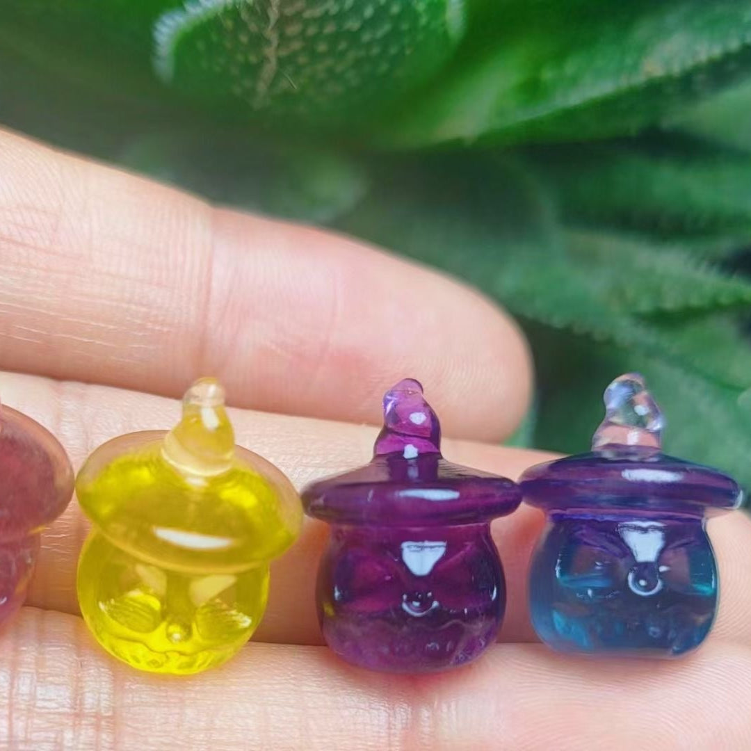 Mini Fluorite Pumpkin Lantern Natural Crystal Carvings Wholesale