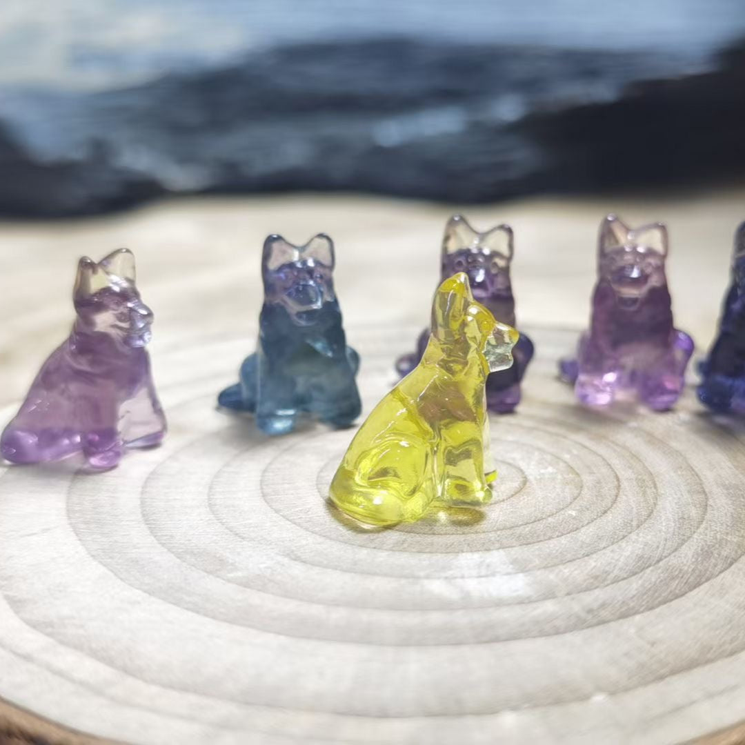 Mini Fluorite Wolf Natural Crystal Carvings Wholesale